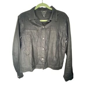 Tahari Black 100% Linen Button Front Trucker Jacket Womens Size Medium